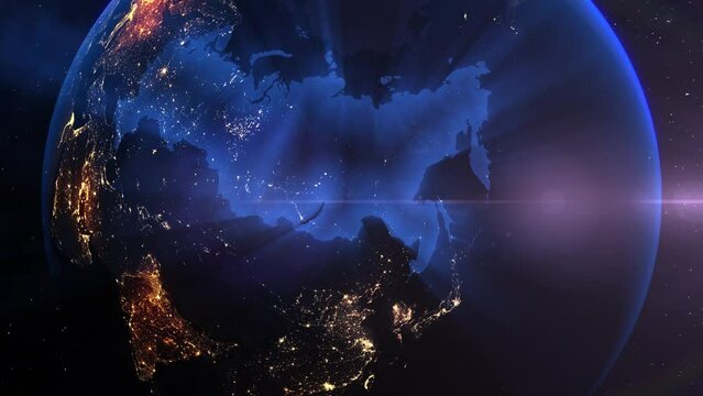 Earth from Space Night Realistic Blue Shining Country Russia