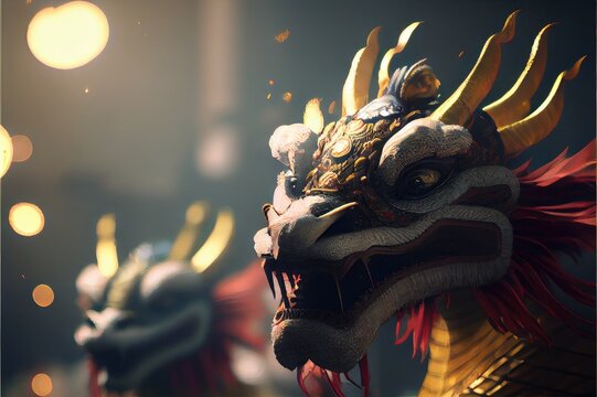 Lunar Chinese New Year Celebration Rabbit Firecrackers Lanterns Dragon Dance Background Image
