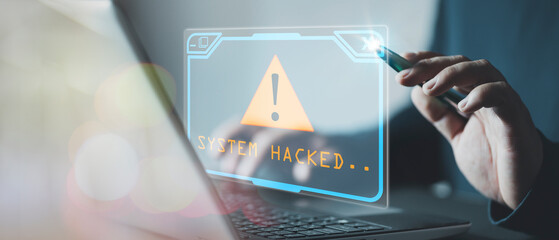 System hacked alert after cyber attack on computer network. compromised information concept....