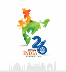 Happy Republic Day celebration concept with India map illustration 