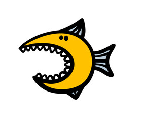 Large exotic friendly shark fish with an open mouth and sharp teeth.