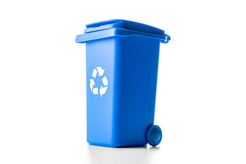 Trash bin. Blue dustbin for recycle paper trash isolated on whit