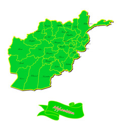 Vector map of Afghanistan with subregions in green country name in red