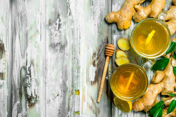 Tea with lemon and fresh ginger.