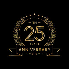 Fototapeta premium 25th Anniversary logo design with laurel wreath for celebration event, invitation, banner, poster, flyer, greeting card. Line Art Design, Logo Vector Illustration