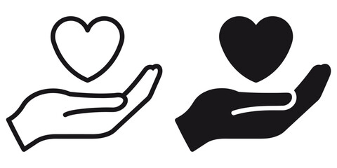 ofvs303 OutlineFilledVectorSign ofvs - heart in hand vector icon . love sign . care symbol . isolated transparent . black outline and filled version . AI 10 / EPS 10 / PNG . g11643