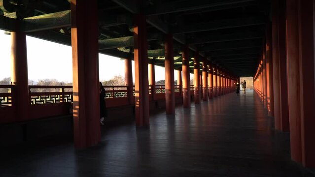 Gyeongju, Korea-Jan.11-2023 : Woljeonggyo Bridge-Wooden bridge. Filming locations for Under the Queen's Umbrella