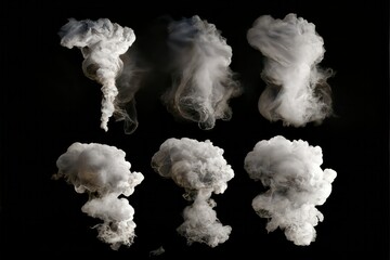 set of smoke or steam clouds flame isolated on black background © mattworks