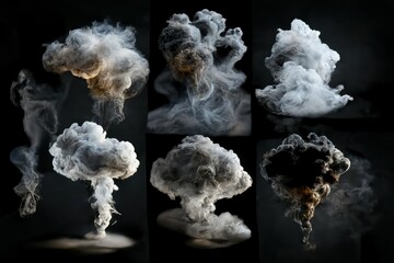 set of smoke or steam clouds flame isolated on black background © mattworks