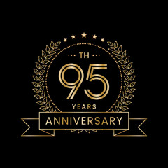 Fototapeta na wymiar 95th Anniversary logo design with laurel wreath for celebration event, invitation, banner, poster, flyer, greeting card. Line Art Design, Logo Vector Illustration