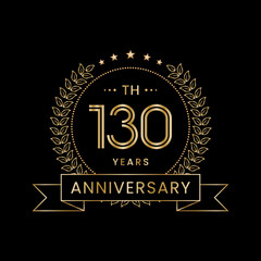 130th Anniversary logo design with laurel wreath for celebration event, invitation, banner, poster, flyer, greeting card. Line Art Design, Logo Vector Illustration