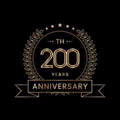 Fototapeta na wymiar 200th Anniversary logo design with laurel wreath for celebration event, invitation, banner, poster, flyer, greeting card. Line Art Design, Logo Vector Illustration