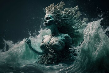 Goddess of Sea Storms. Generative AI, non-existent person.	 - obrazy, fototapety, plakaty