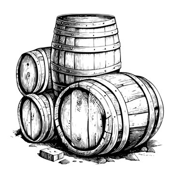 Wooden barrels hand drawn sketch Winemaking