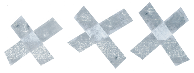 transparent sticky tapes forming the letter x or overlapping each other, crumpled plastic snips, poster design overlays, fabric tape strips.
