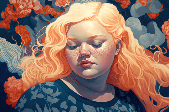 Portrait of beautiful overweight blond woman