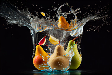 Pears fruits falling into water, splash - generative ai