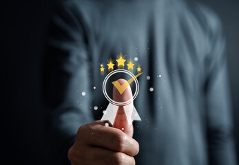 Businessman giving service Quality assurance, Guarantee, Standards, ISO certification and...