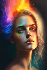 A girl with a rainbow light, abstract illustration - generative ai