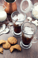 Still life Iced coffee and biscuits