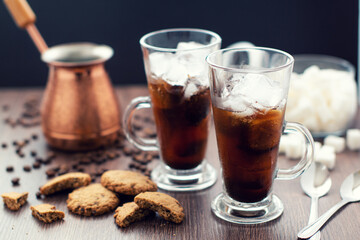 Still life Iced coffee and biscuits