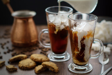 Still life Iced coffee and biscuits