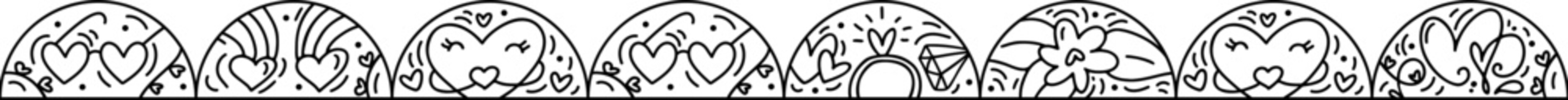 Valentines logo vector Washi tape seamless pattern border love, cake, lips, heart, cloud and bag. Hand drawn monoline constructor for romantic greeting card