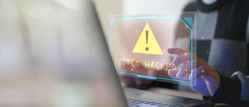 System hacked alert after cyber attack on computer network. compromised information concept. internet virus cyber security and cybercrime. hackers to steal the information is a cybercriminal..