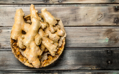 Fresh ginger in the basket.