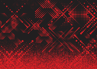 Glitch distorted grunge background . Noise destroyed texture . Trendy defect error shapes . grunge texture . Distressed effect .Vector shapes with a duo tone halftone dots screen print texture.