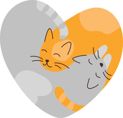 Fototapeta na wymiar Two love cats lie in an embrace. Cute pets in the form of the heart to celebrate Valentine Day in vector