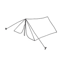 Single continuous line drawing tent camping in outdoor travel. Nature tourism, journey, adventure. Tent element concept. Camping travel tent equipment
