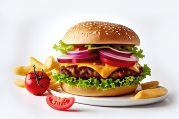 Burger, fast food, isolated background