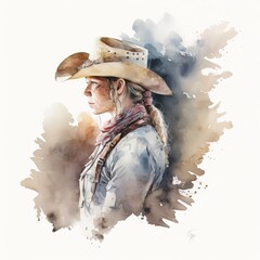 Woman with a cowboy hat. Cowgirl face. Portrait. watercolor Illustration.