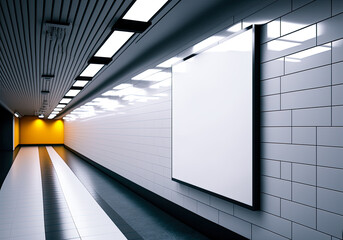 Mockup blank white sign in underground subway. Generative AI