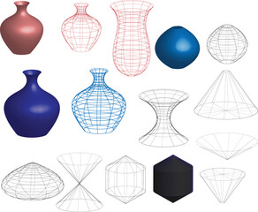 set of vases, wireframes