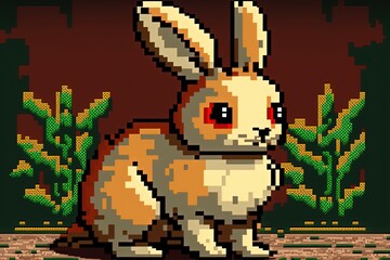 Pixel art rabbit, chinese new year, background in retro and 8bit style, Generative AI
