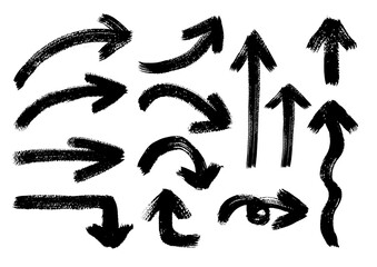 矢印の手描きイラスト素材セット　白黒,モノクロ,単色