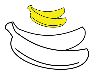 Coloring Banana Illustration for Kids, banana outline isolated vector, educational banana coloring for kids