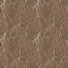 Seamless illustration.  Plant roots against brown Background