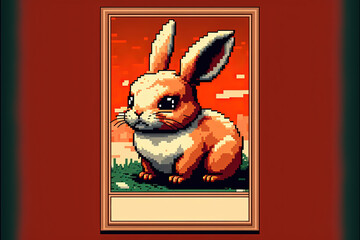 Pixel art chinese new year card with rabbit, background in retro and 8bit style, Generative AI