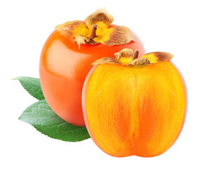 Halved kaki (persimmon) fruits cut out