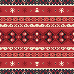 Tribal kilim, abstract geometric ornament, Ethnic seamless pattern. Aztec, boho, native fabric.