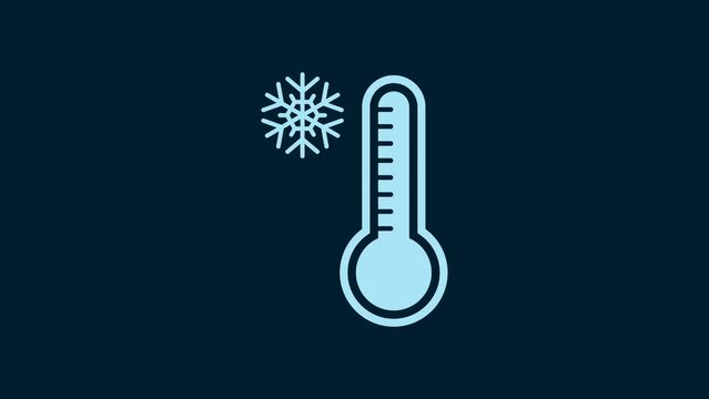White Meteorology thermometer measuring heat and cold icon isolated on blue background. Thermometer equipment showing hot or cold weather. 4K Video motion graphic animation