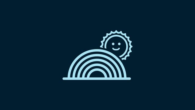 White Rainbow with sun icon isolated on blue background. 4K Video motion graphic animation