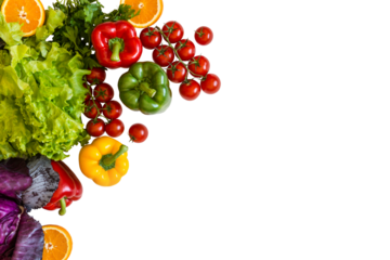 Fresh colorful organic vegetables on a png background, farming and healthy food concept copy space flat lay