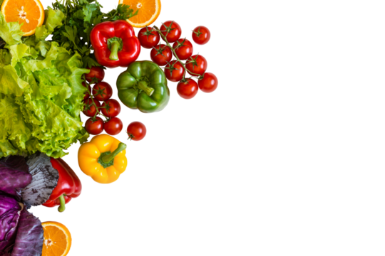 Fresh colorful organic vegetables on a png background, farming and healthy food concept copy space flat lay