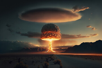 nuclear explosion, disaster, war, scenery, art illustration