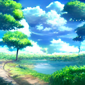 landscape with lake 2D Anime background © MASOKI