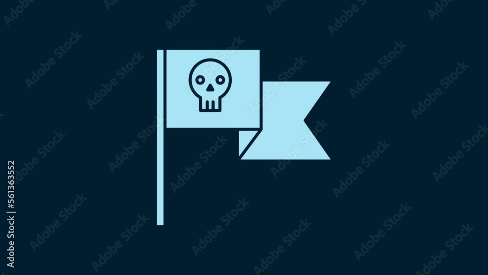 Wall mural White Pirate flag with skull icon isolated on blue background. 4K Video motion graphic animation